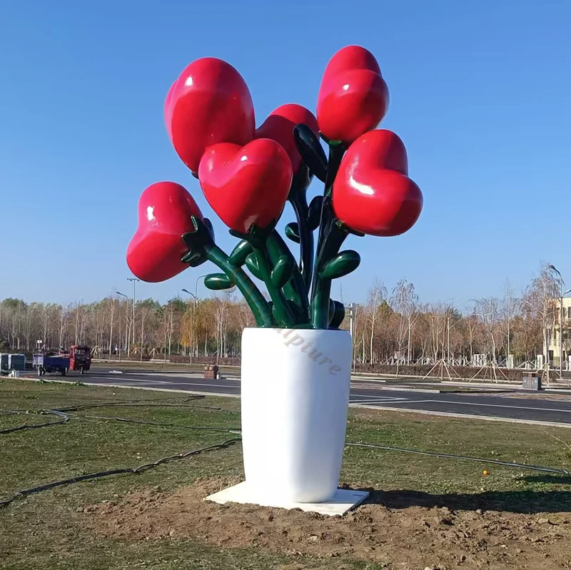 outdoor large Realistic Statue Sculpture love heart Flowers Abstract Fiberglass Giant garden Decoration resin model Statue