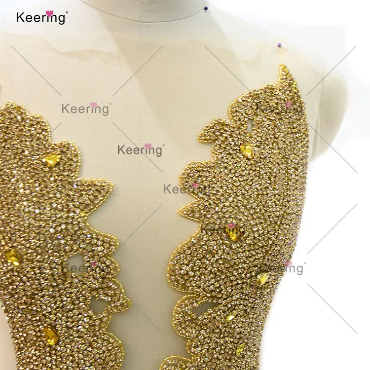 Manufacturer sexy diamond crystal rhinestone applique sew on dance  evening gowns for prom dress WDP-425