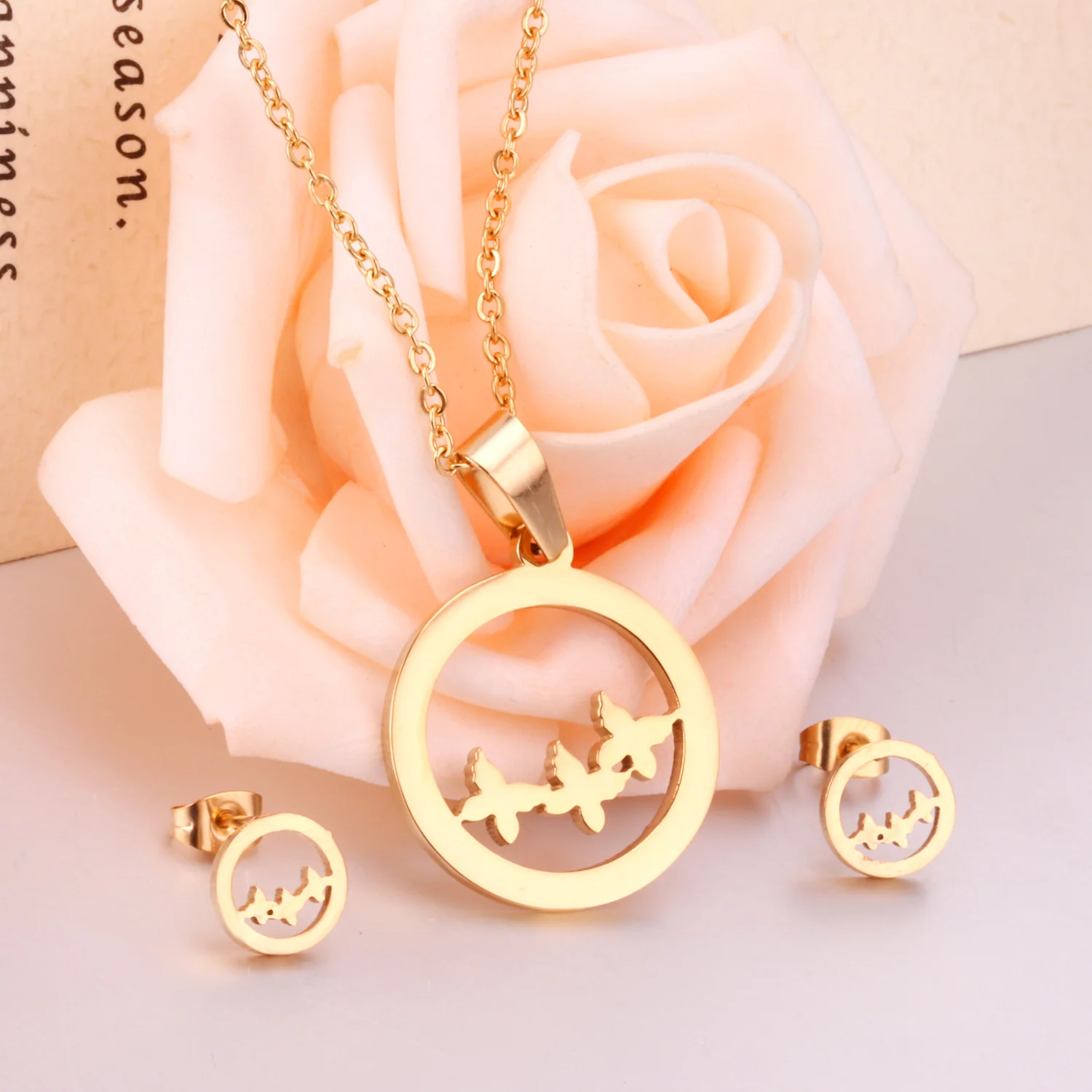 Fashion Bird Necklace Paper Crane Necklace Ring Earring Tiny Little Swallow Bird Jewelry Set