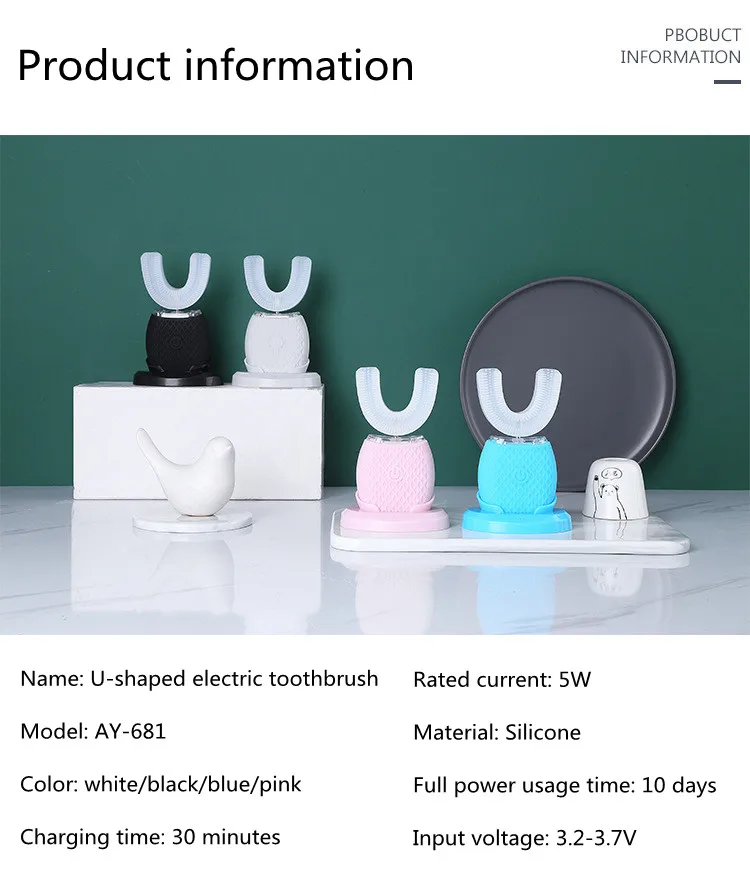 Automatic U-shaped Electric Toothbrush Lazy Smart Ultrasonic Charging Waterproof Universal Silicone Dental Beauty Apparatus