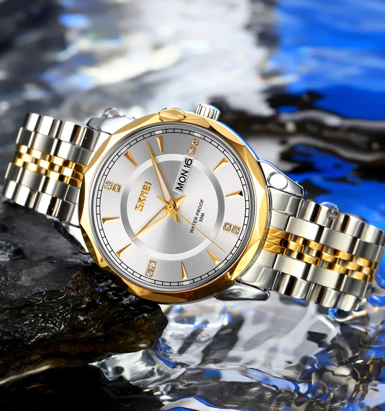 SKMEI 9268 Luxury Men Stainless Steel Wristwatches Business Quartz Watch 30M Waterproof