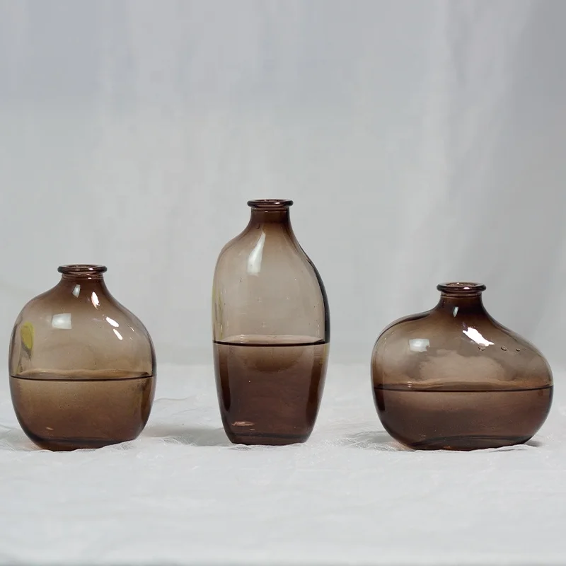 Mini modern glass vase for flowers hand blown glass bud vase glass amber vase for home wedding table centerpiece