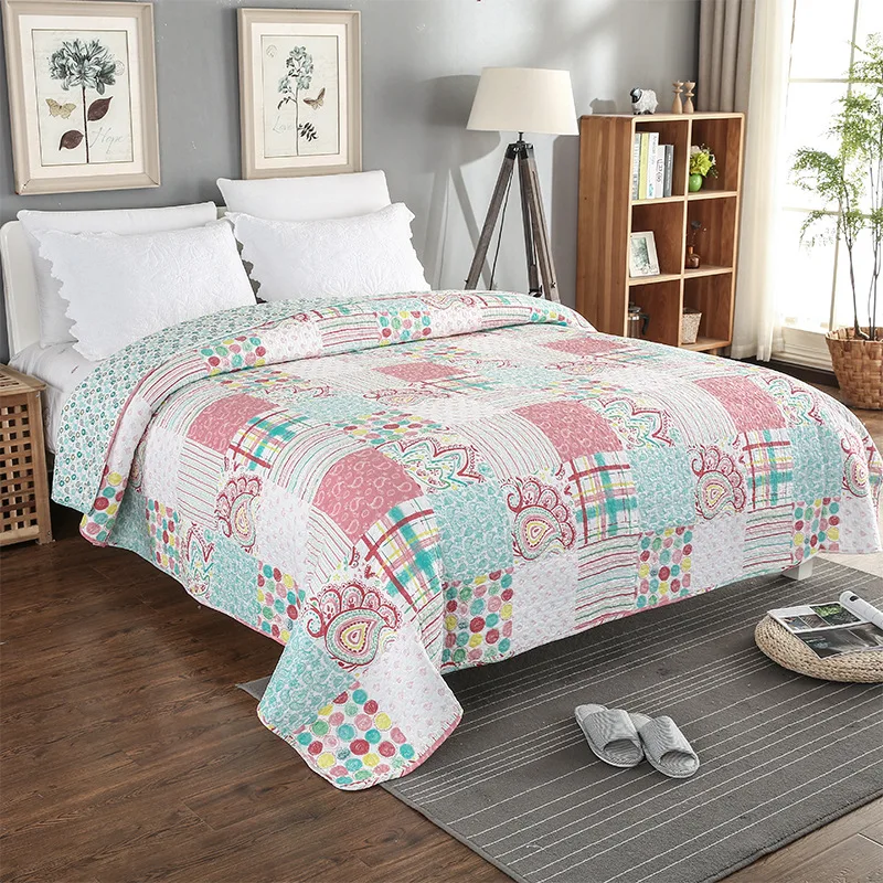 Pastoral Style Printed Patchwork-like Cotton Bedspread Summer Quilt