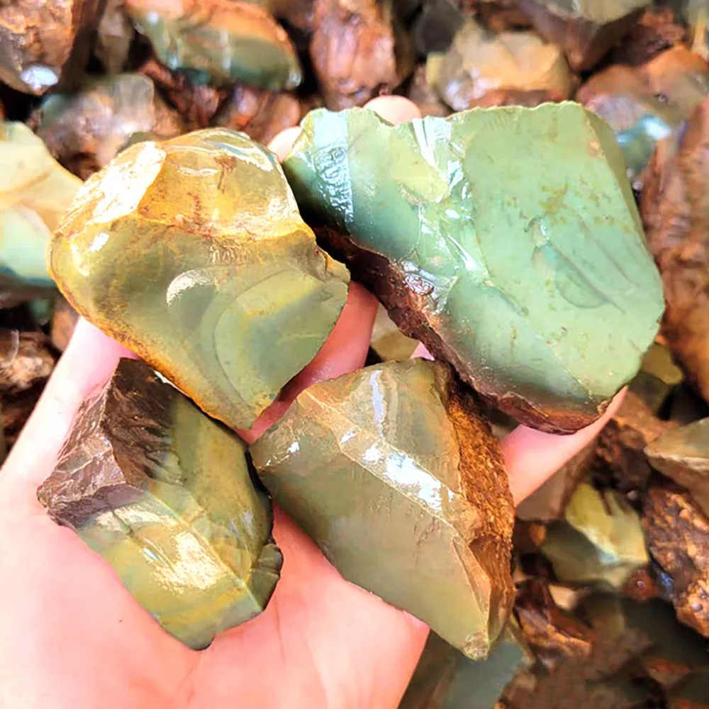 Natural Alxa color green agate raw stone wholesale high quality rough green agate Alxa gemstone