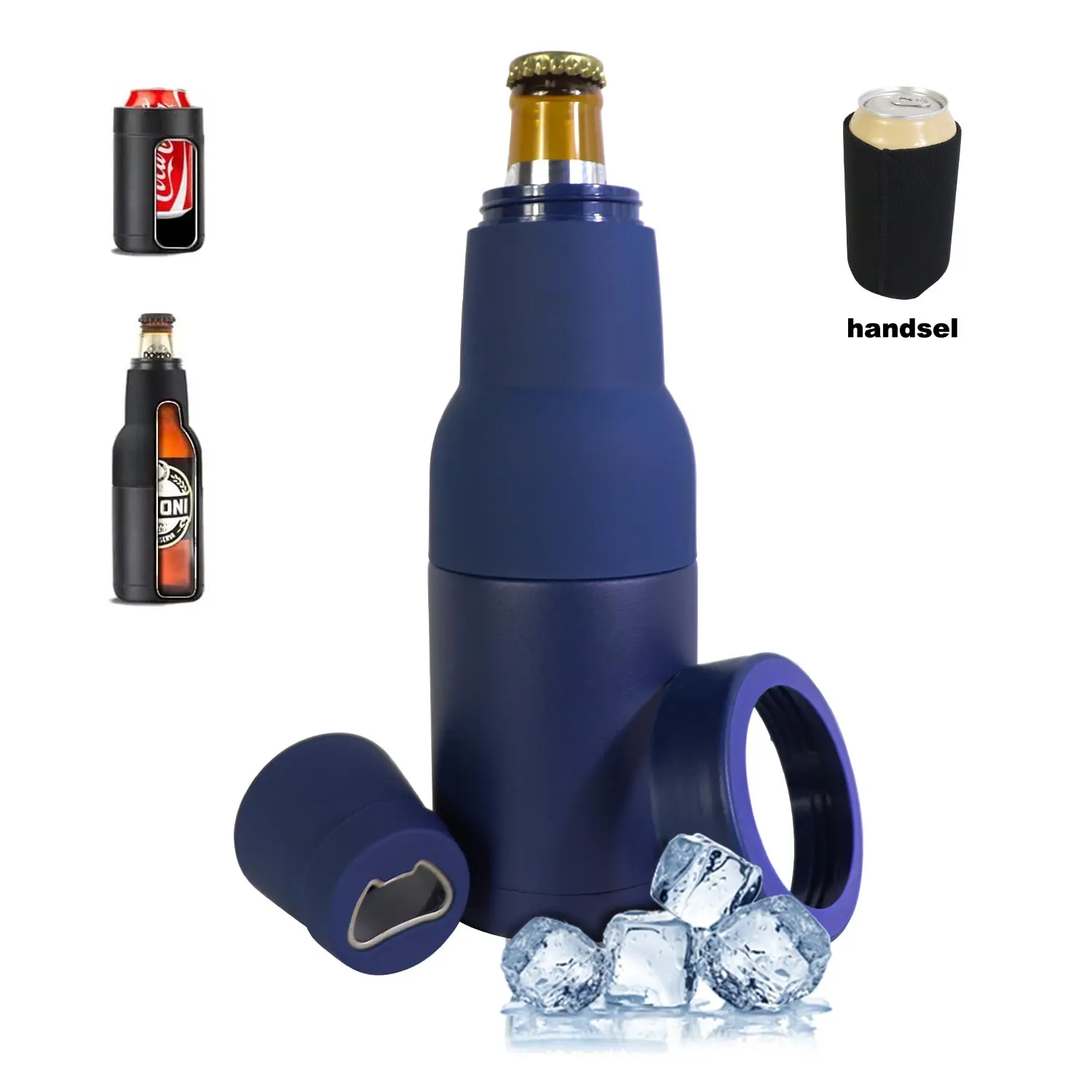 Frosty Beer 2 Go Vacuum Insulated Double Walled Stainless Steel Beer Can and Bottle Cooler with Beer Opener