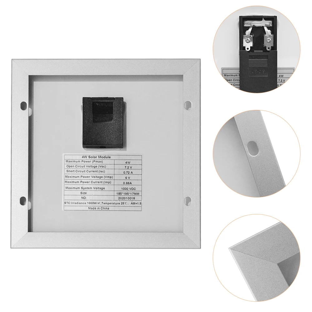 6V / 4W Mono Tempered Glass Solar Panel 185 * 195 * 17mm white back plate with junction box without wire