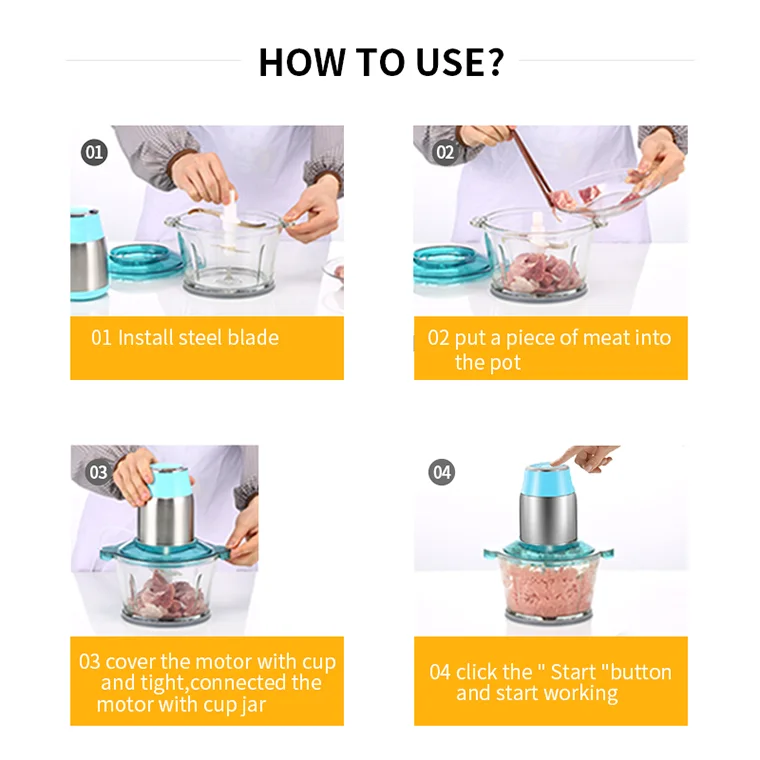 1.8L 2 speed electric stainless steel Home use vegetable chopper meat grinder blender