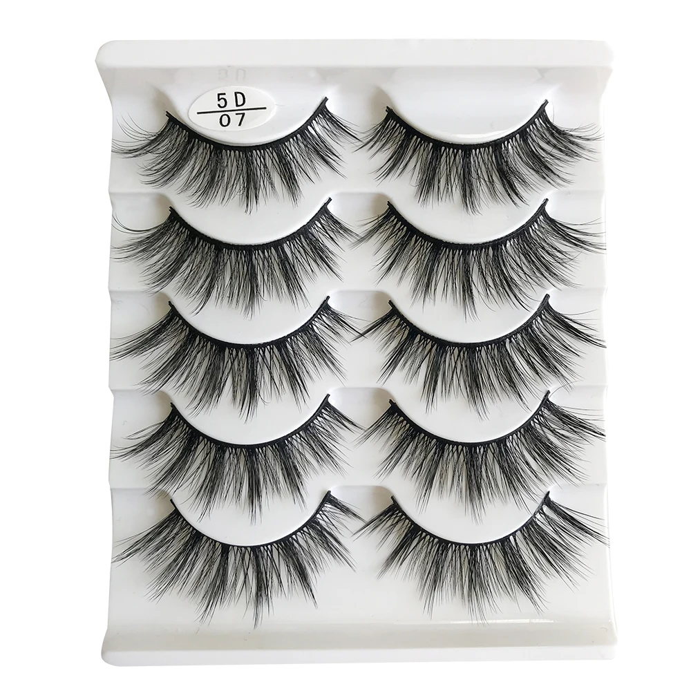 Low price wholesale eyelashes kit 100% hand made synthetic 5 pairs faux mink lashes