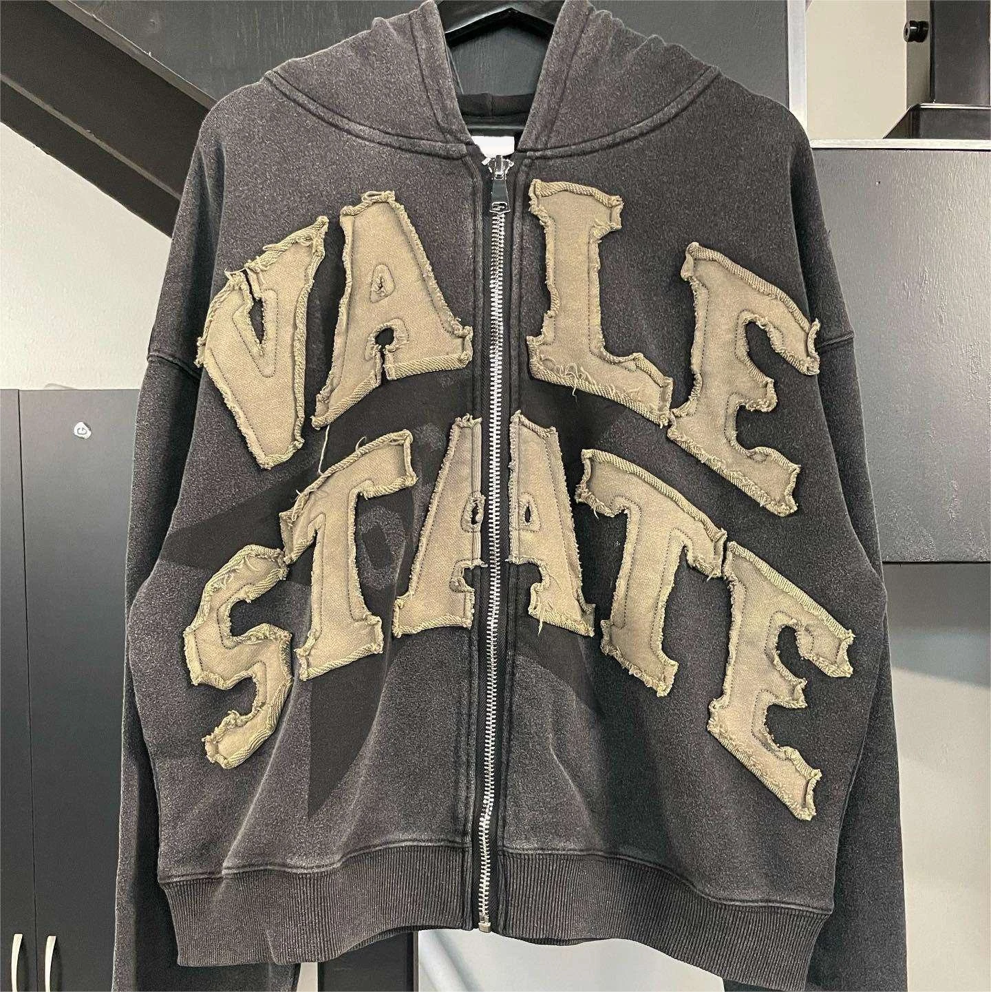 Custom Heavyweight Vintage Hoodie Patchwork Acid washed zip up Embroidery Distressed hoodie for Men