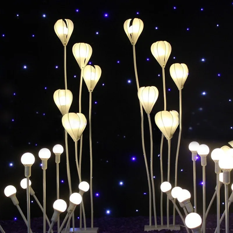 5-Headed Iron Art Lotus Road Guidance Light Metal Wedding Stage Guidance Props with Bubble Light Decoration