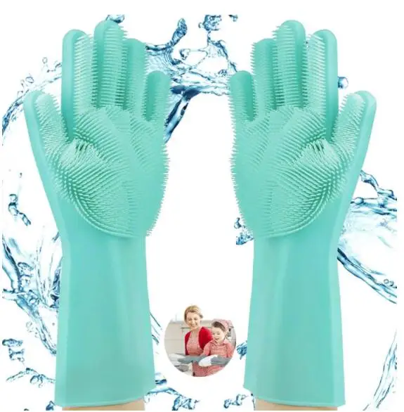 Magic Silicone Dishwashing Scrubber Silicone Dishwashing Gloves Dish Washing Sponge Rubber Scrub Gloves Kitchen Clean Tool Scrub