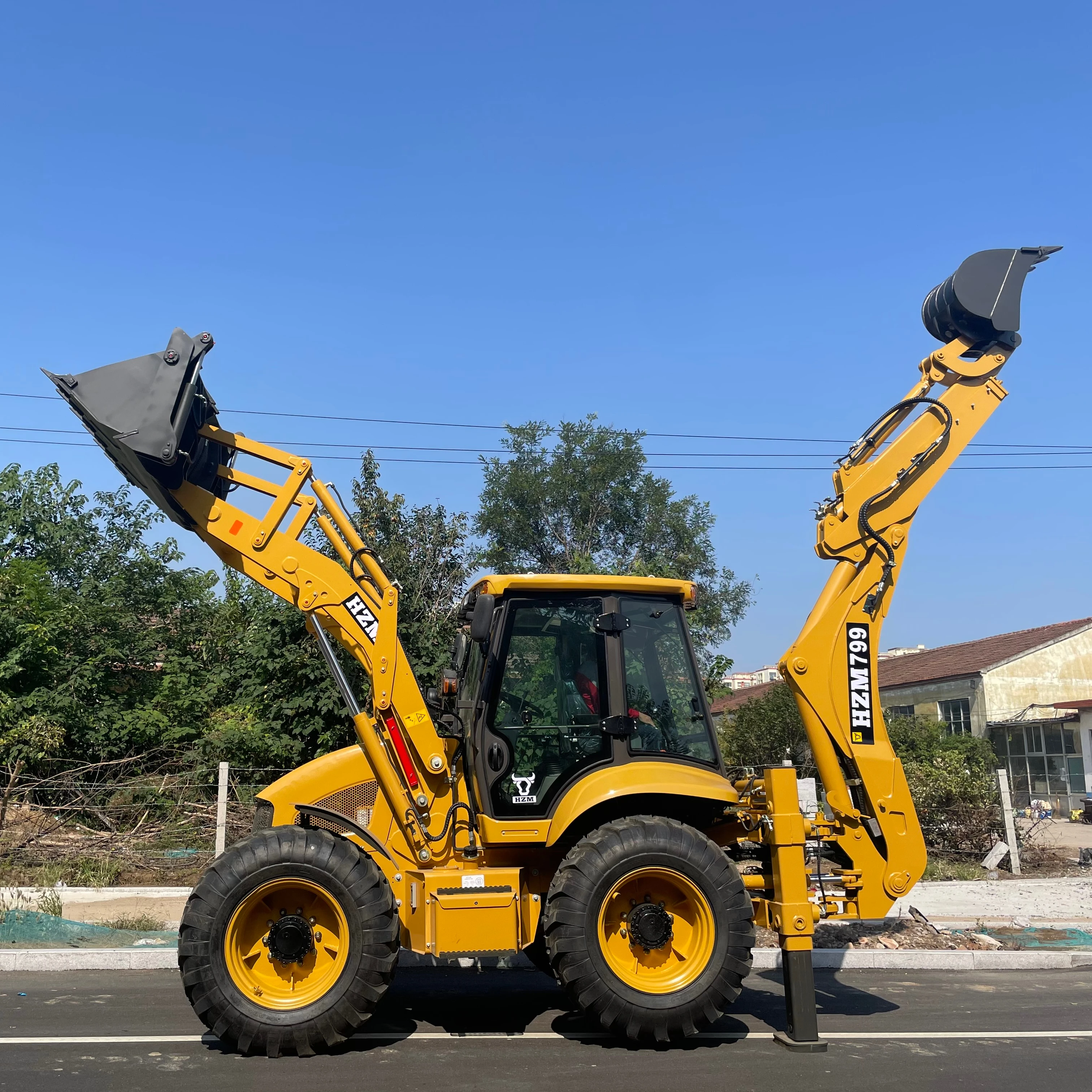 New cheap 4X4 WD 388 articulated backhoe loader with 4in1 bucket big digger bucket
