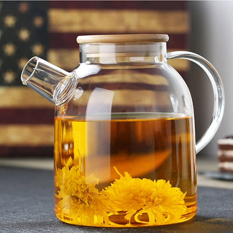  Eco-Friendly Glass Tea Pot Set Heat Resistant Teapots With Bamboo