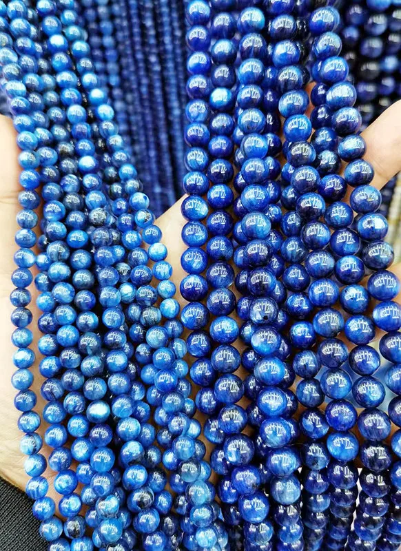 Wholesale Natural Smooth Charm Gemstone Higher Quality  Kyanite Round Loose Stone Beads For Jewelry Making