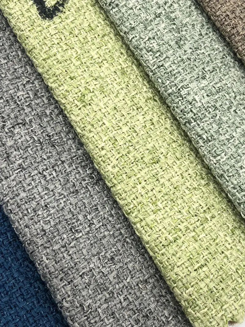 Low moq  nonwoven backing  ready goods textured weave upholstery felt linen look fabric
