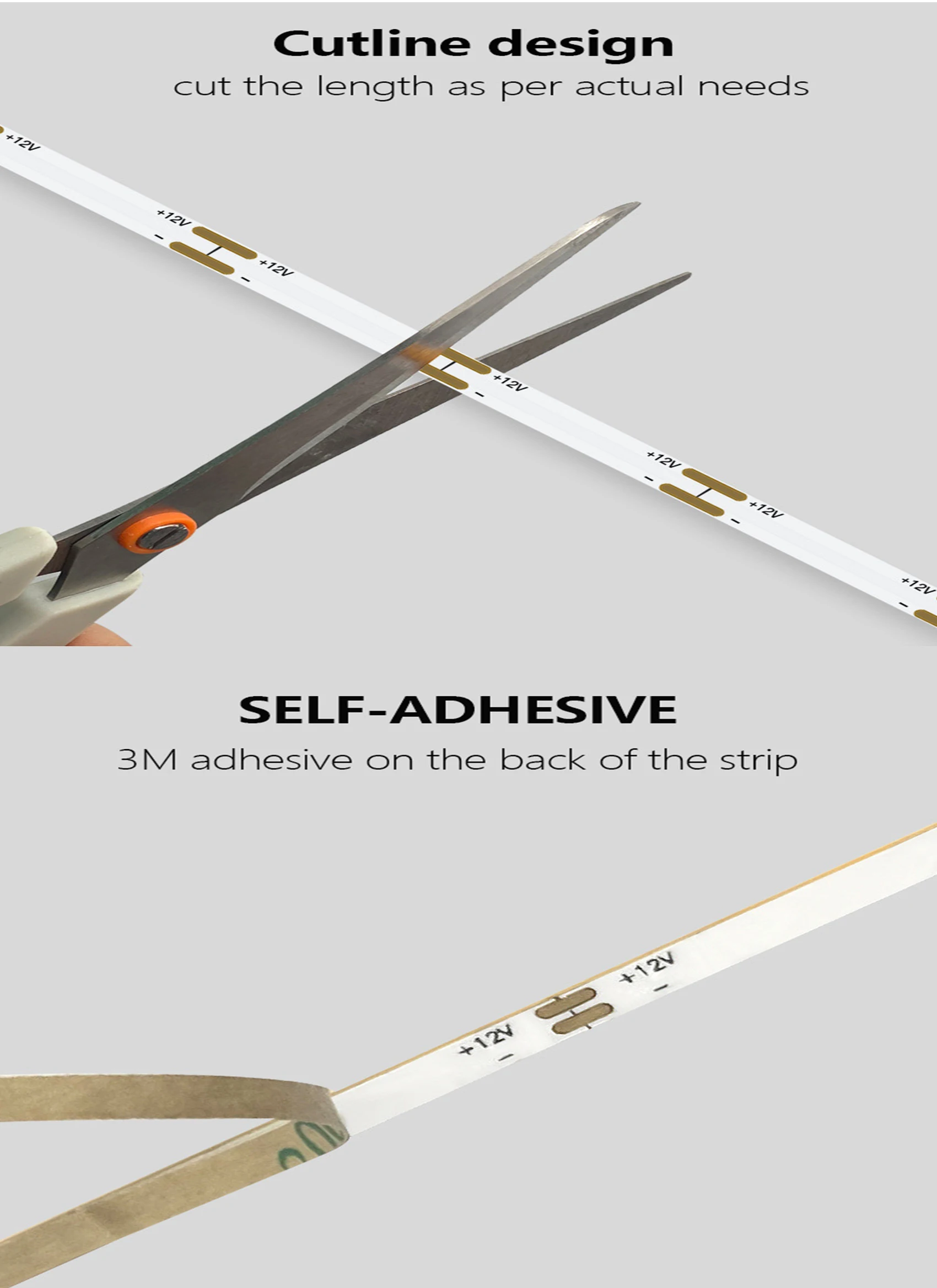 Free Cutting 400 leds Ultra Thin 12V 24V RA>90 High CRI LED Tape Light Cuttable Flexible 16.4FT Super Bright 5mm COB Strip light