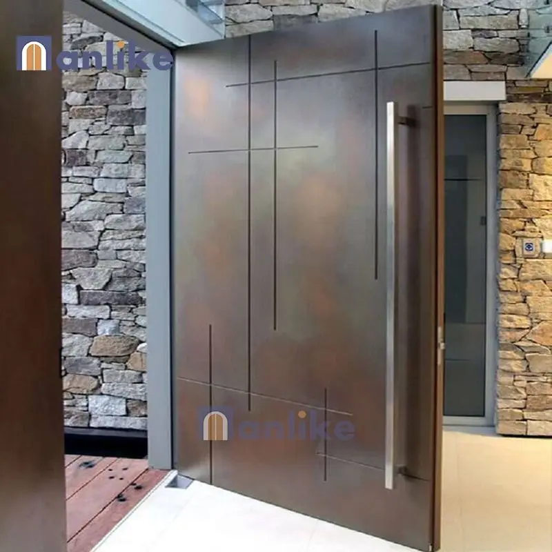 European Luxury House Front Modern Pivot Doors Wooden Entrance Door With Long Handle Modern Villa Main Door