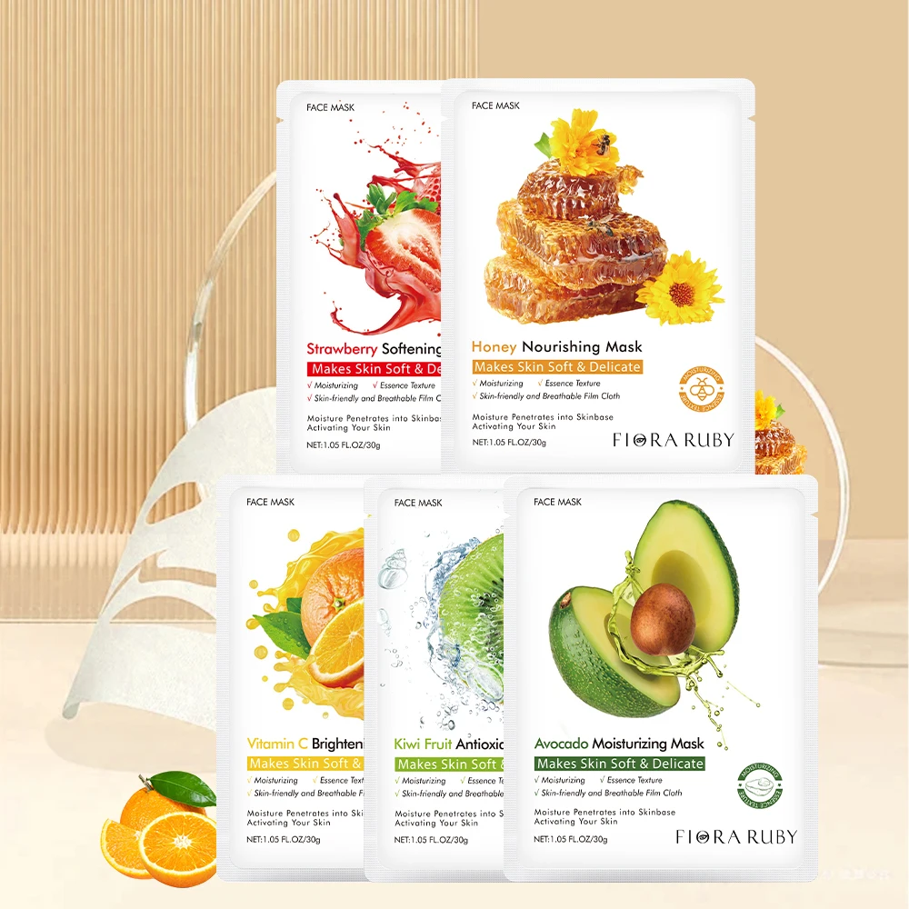 Wholesale OEM Fruit Face Sheet Mask Organic Vitamin C Sheet Mask Form and Face Use Moisturizing Facial Mask