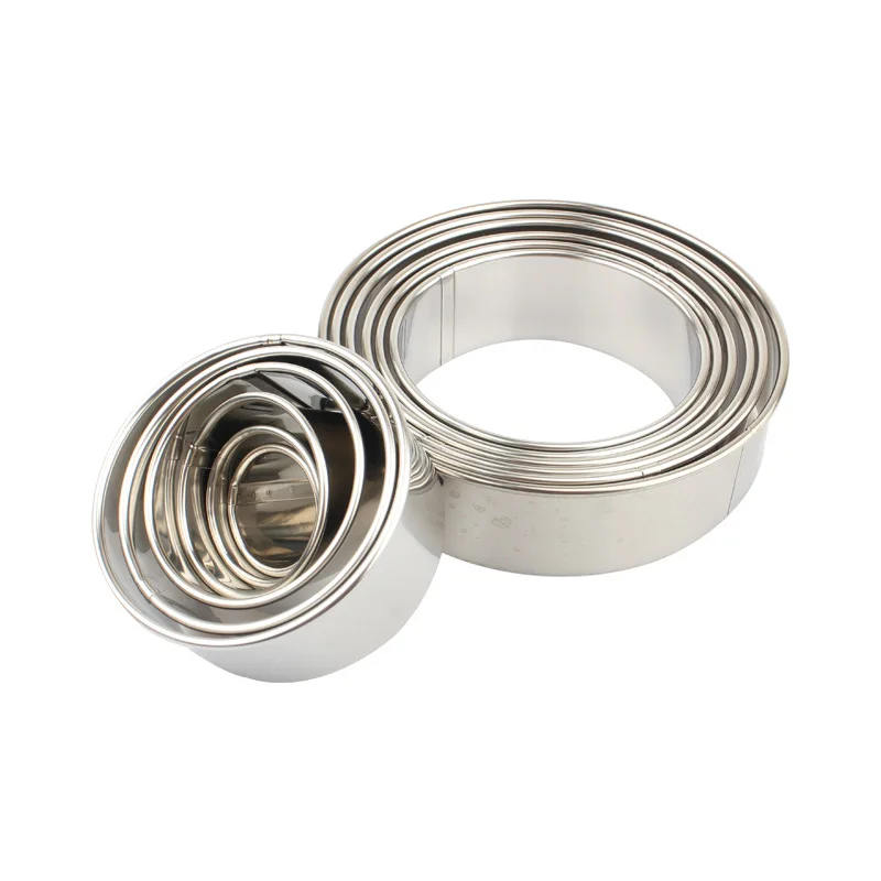 Food Grade 304 Stainless Steel Cookie Cutter 12Pcs/Set Round  Mousse Cake Ring Set Rolled edge cookie cutter