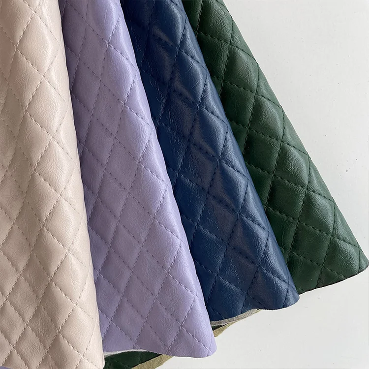 Embroidered plaid press line square diamond PU leather for matte handbag upholstery sofa upholstery leather