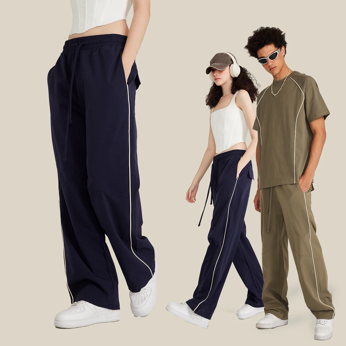 Mens Loose Cargo Baggy Hip Hop Long Pants Trousers Streetwear Pants Long Casual Workout Outwear Cargo Long Pants Custom Slogan