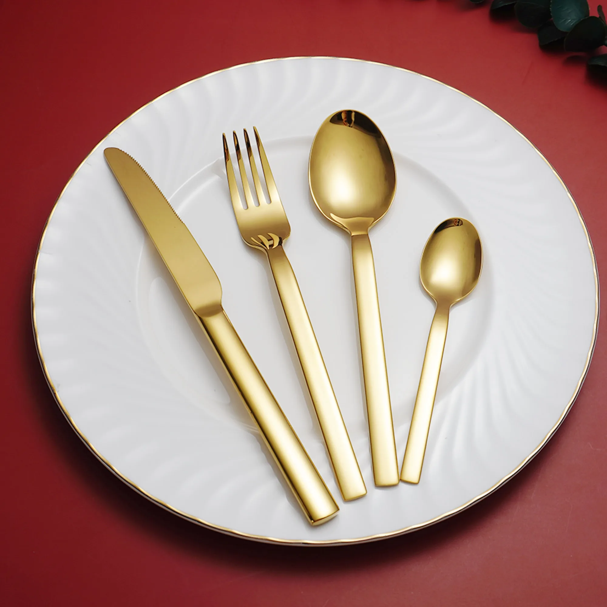 Dishwasher Safe Sliverware Stainless Steel Restaurant Flatware Knife Spoon And Fork Gold Cutlery Set