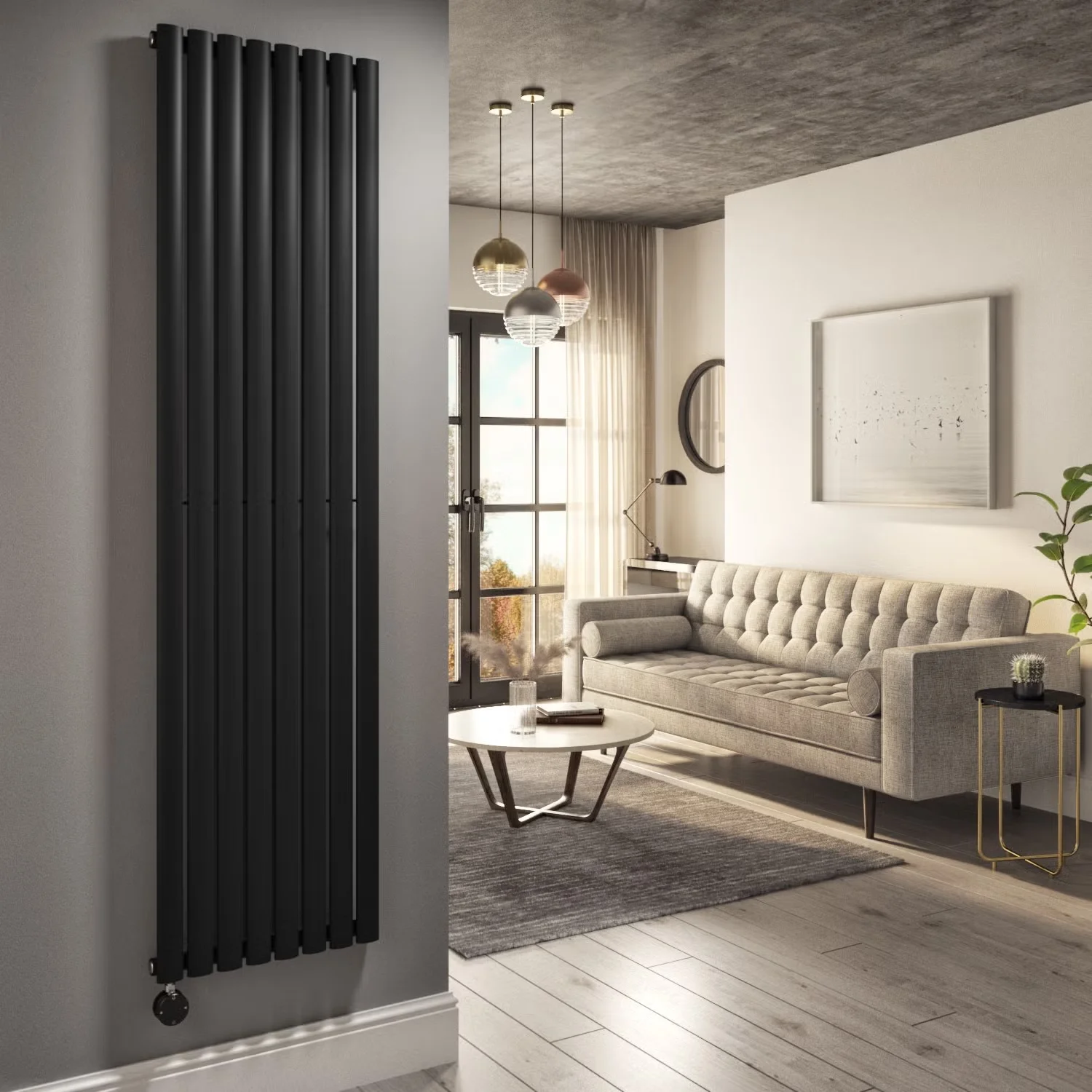 Anthracite Vertical Oval Column Radiator Single Panel Double Panel Designer Radiators 1800 mm Height