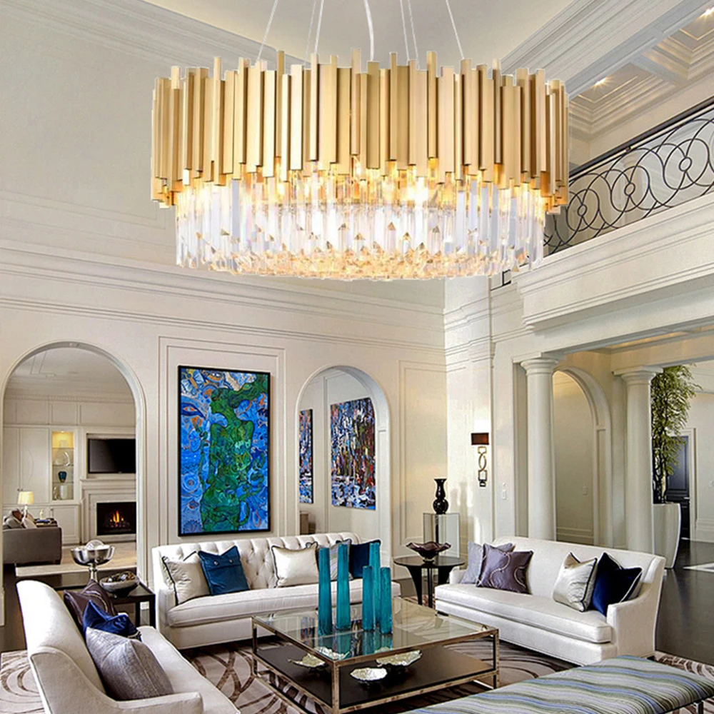 Luxury Modern Nordic Clear hanging lights Creative Gold Crystal Fringe Rounded ceiling Chandelier