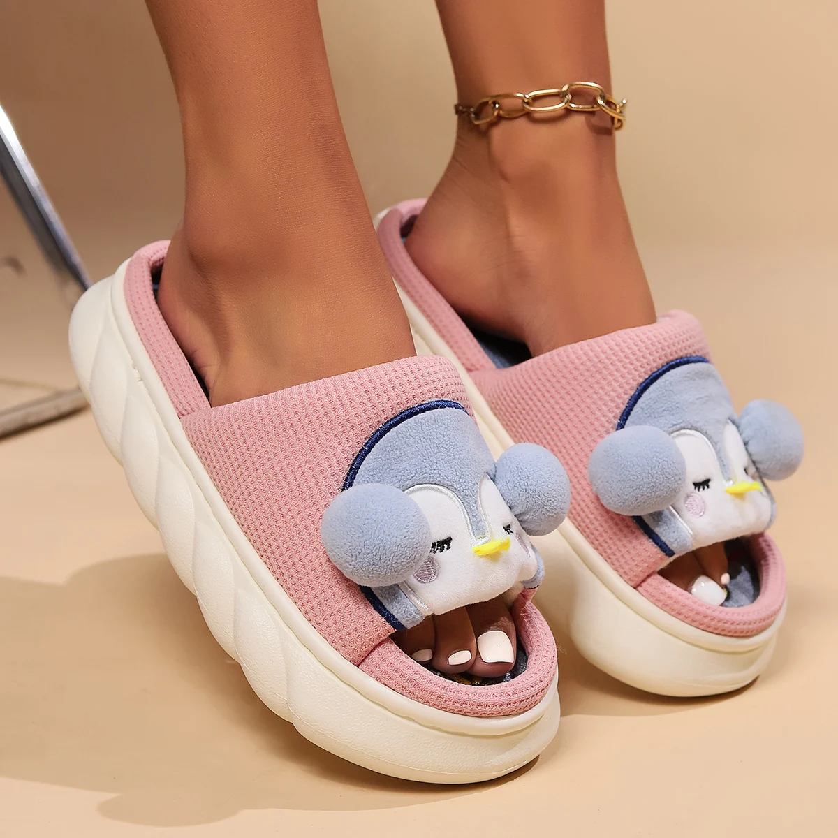 Lovely Animal Penguin Cute Cartoon Slides Thick Sole Anti Slip Summer Sandals Indoor Unisex Home Women Slippers