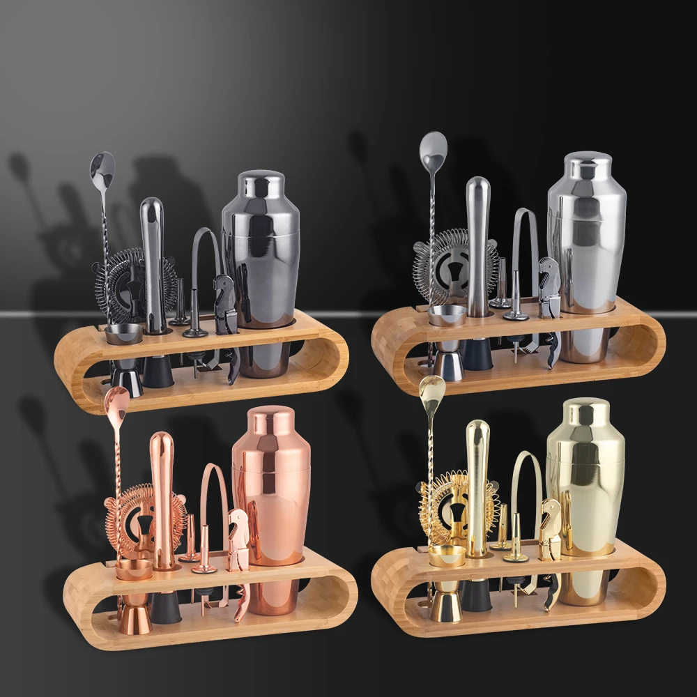 Chunda Wholesale High Quality Customized Whiskey Barware Set Bar Tools 600ml Stainless Steel Cocktail Shaker Set with Stand