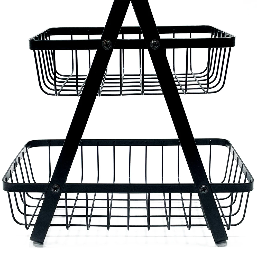 High quality portable large metal 2 tier vegetable and fruit portable bracket basket