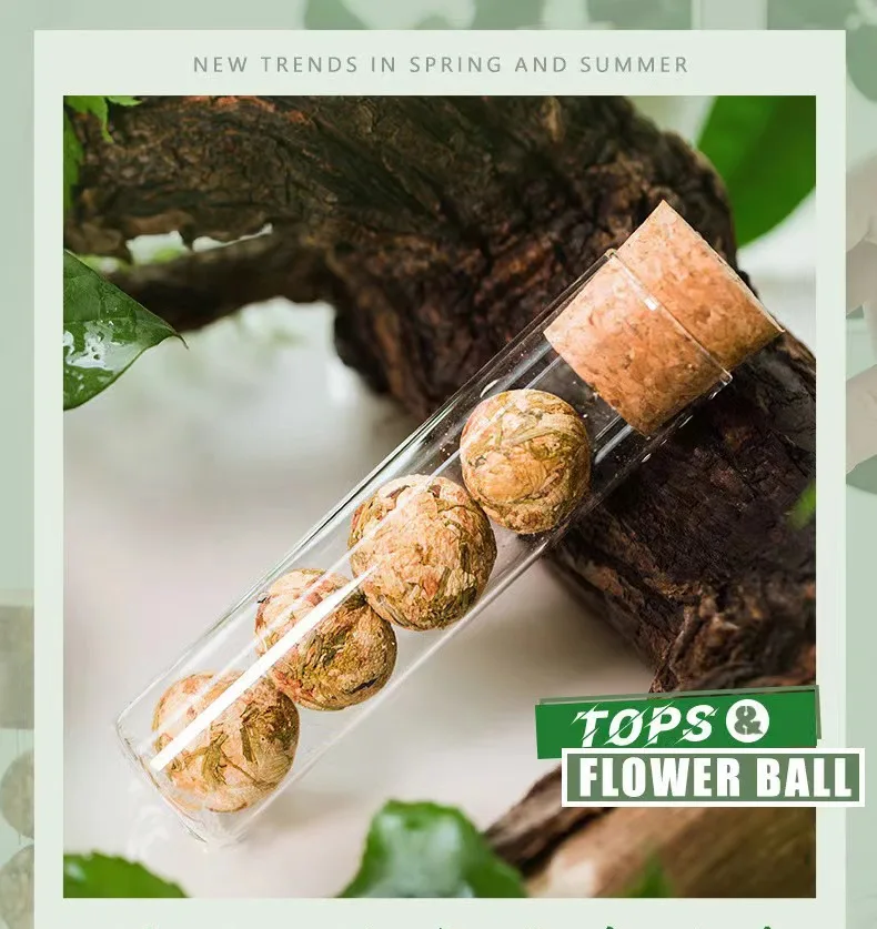 100% natural flower tea 8 flavors mixed glass tube packaging flower tea ball