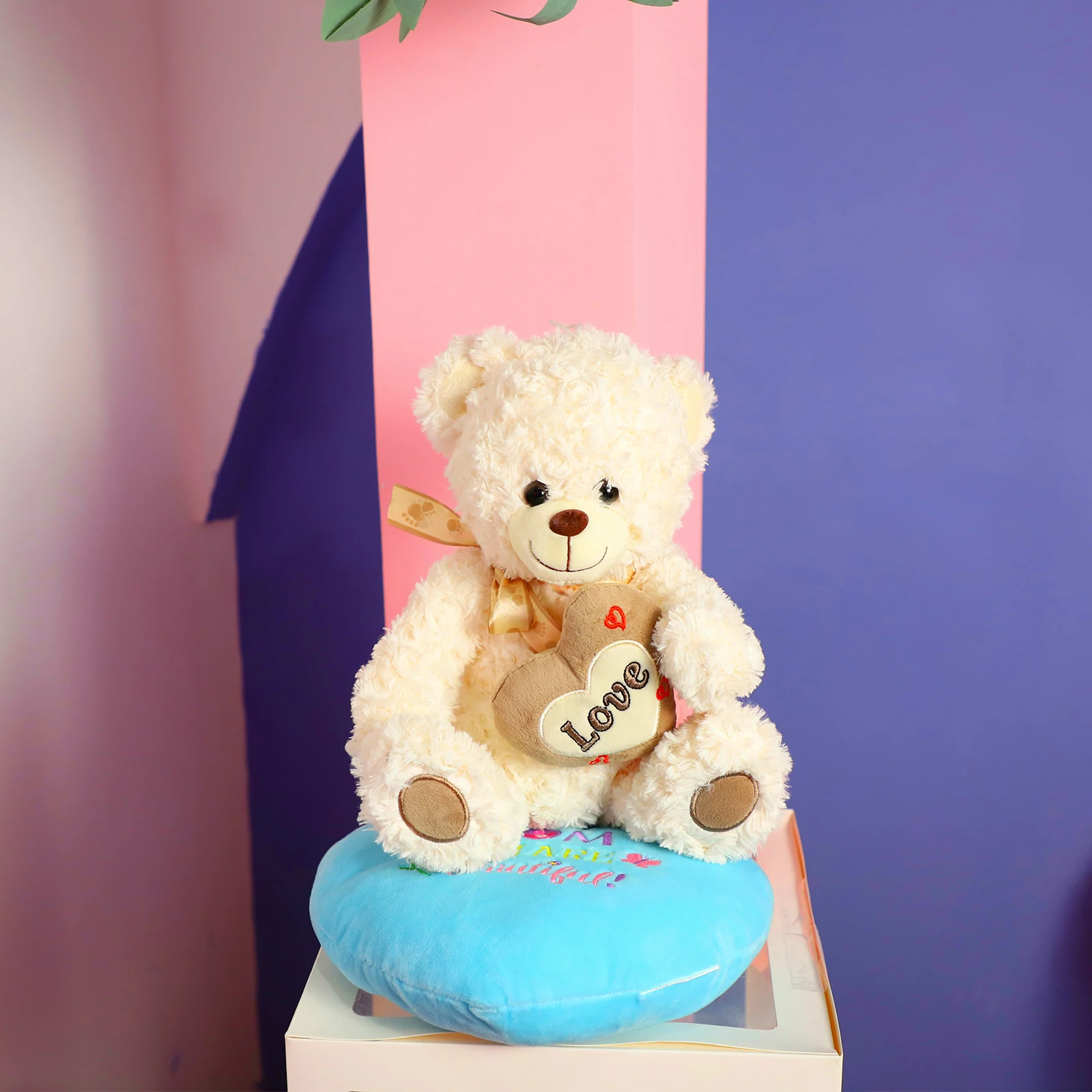 Factory custom soft and comfortable cheap standing plush teddy bear with heart