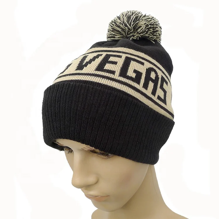 Wholesale Outdoor Winter Knitted Sports Beanies Pom Pom Custom Toque Hat Unisex Logo Cuff Warm Beanie