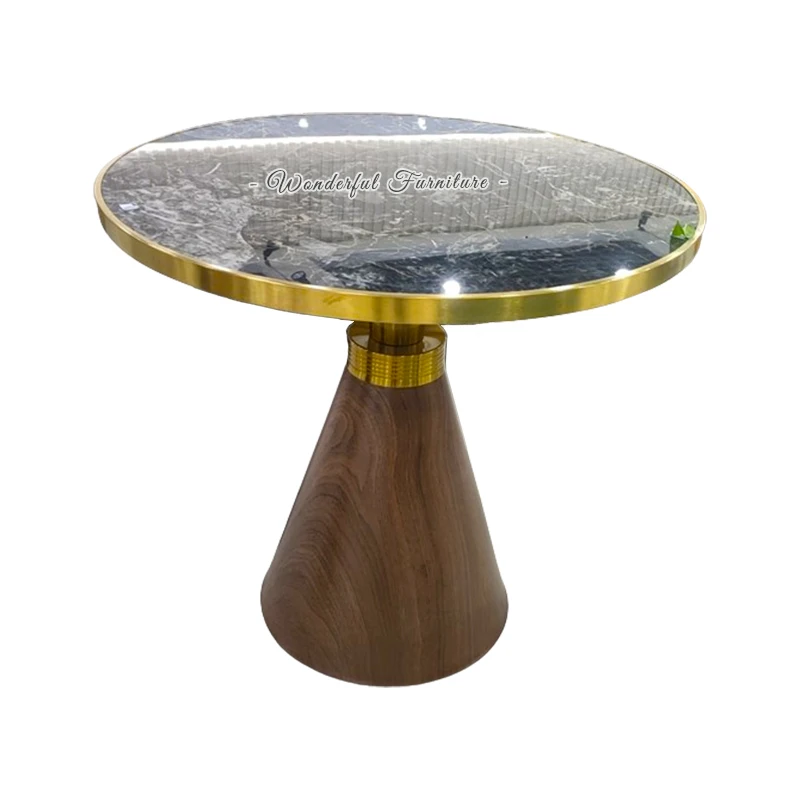 80 CM Round Black Mirrored  Coffee Table Fashion Metal Leg Rock Plate CoffeeTable