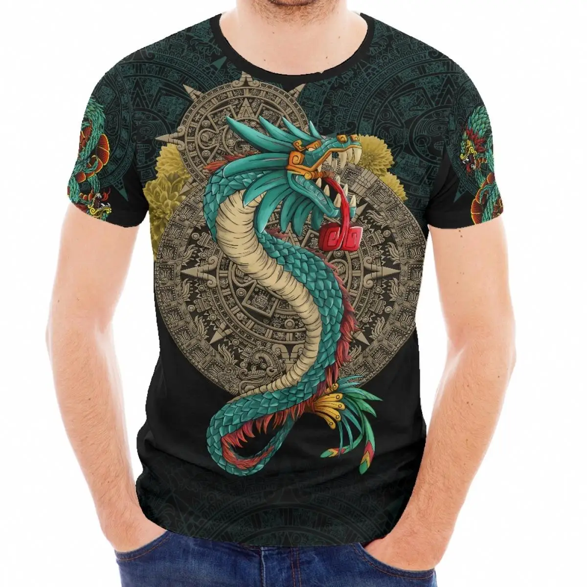 Wholesale T-Shirt For Men Mexico 3D Print Summer T Shirt For Men Fashion Breathable T Shirt Oversize Aztec Design Men Clothing