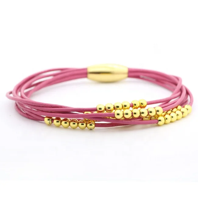 
New Fashion Factory Wholesales Custom Simple Charm Silver Beads Cowhide Bracelet 