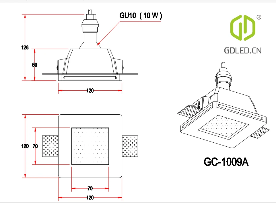 Square Indoor Plaster Downlight Trimless Light IP20 Gypsum Spotlight GU10 LED Recessed Downlight Spotlight Minimalist White 90