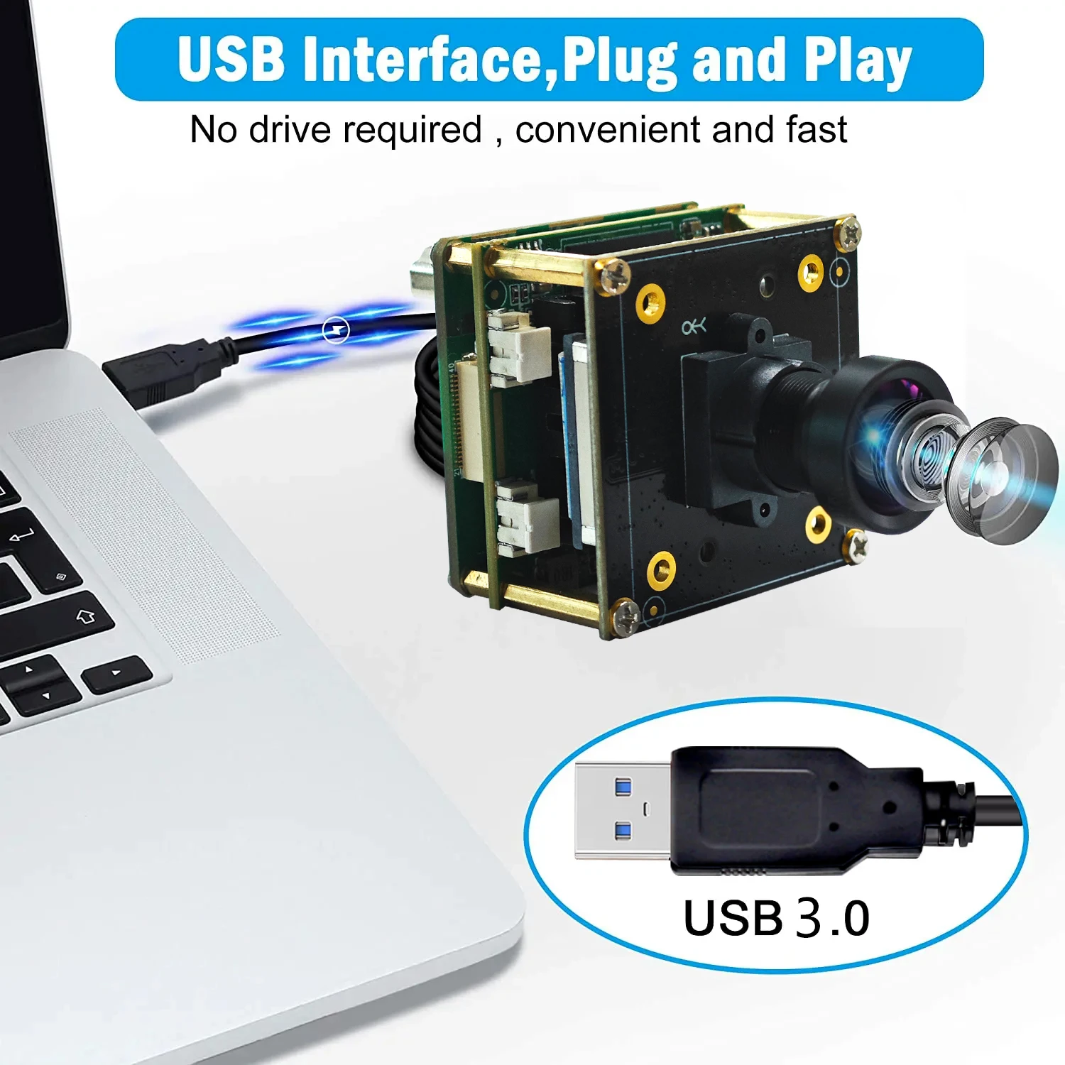 Wide Angle 8mp USB Camera 60fps Fixed focus 4K PC Camera Module with No Distortion Lens 90 Degree for Computer