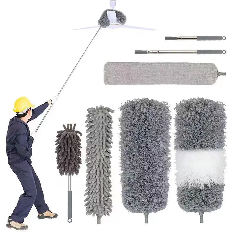 Multifunctional Retractable Long Handle Chicken Feather Duster Microfiber  Cleaning Brush Duster Set