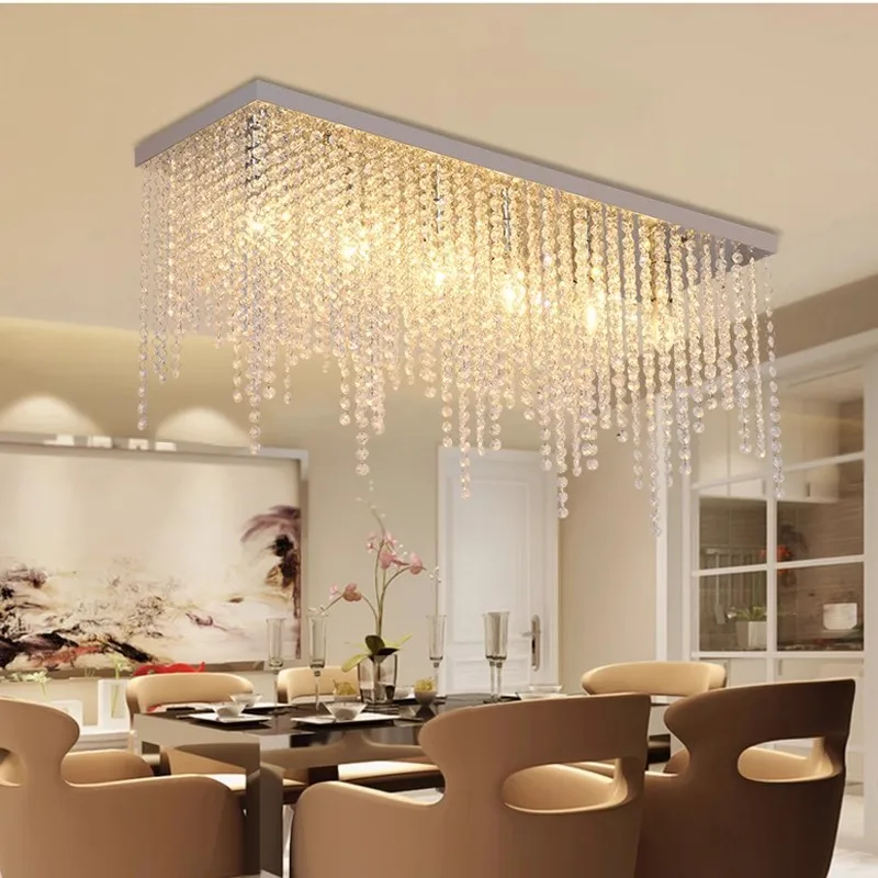 Post-Modern Rectangular Crystal Chandelier and Luxury Dining Room Lighting for Restaurant and Bar Areas