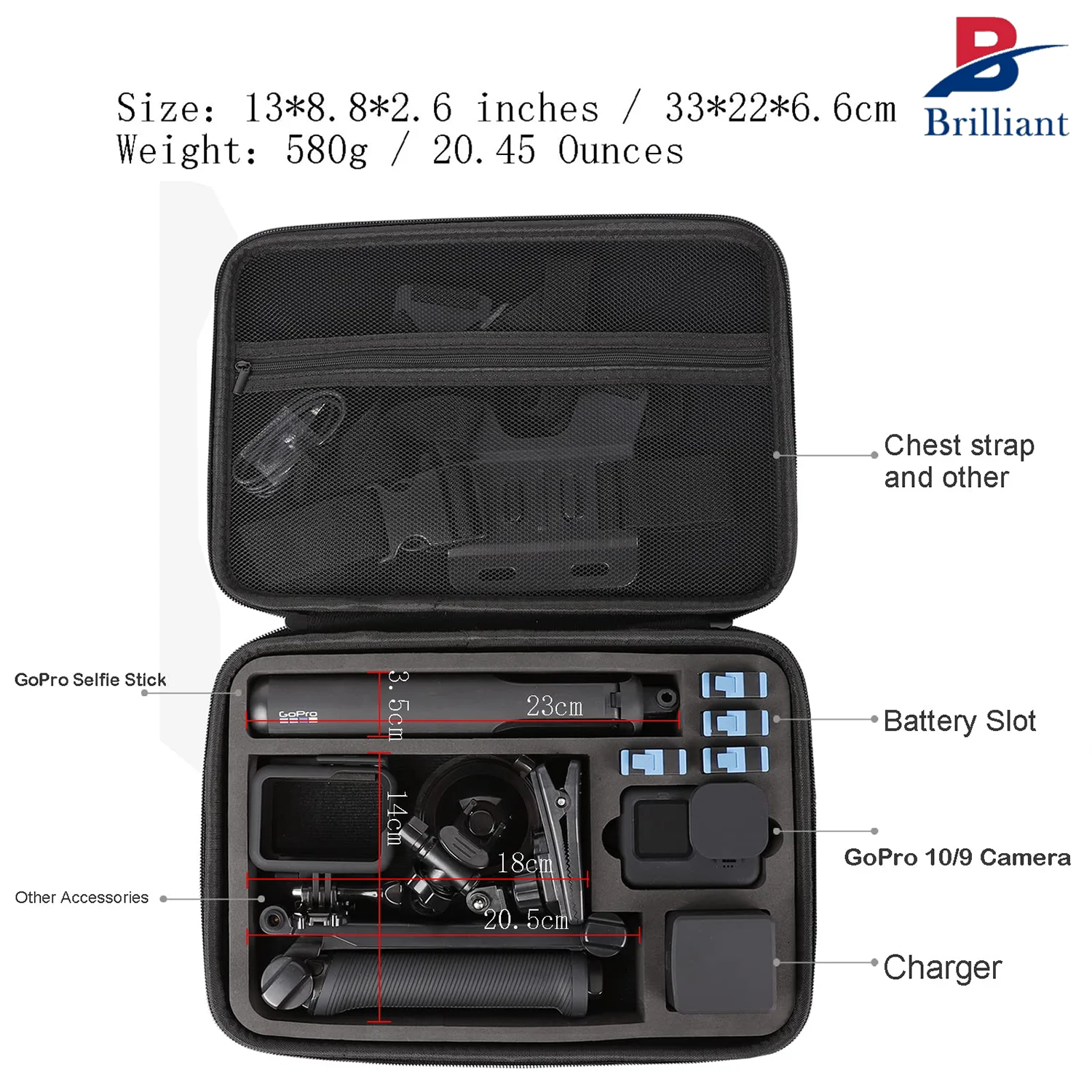 Brilliant Custom Large Carrying Waterproof Case for GoPro 12/11/10/9 Camera Hard Shell Bag with EVA Liner for GoPro hero 10