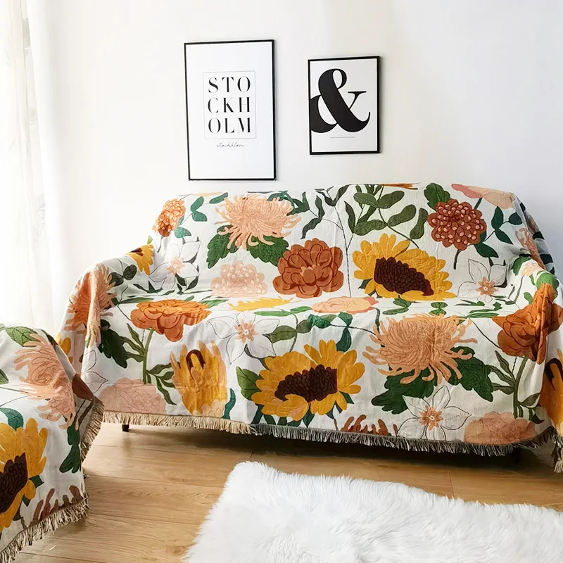 Floral Throw Blanket Picnic With Tassel Sofa Bed Decorative Boho Sofa Cover Blankets Nordic Ins Style