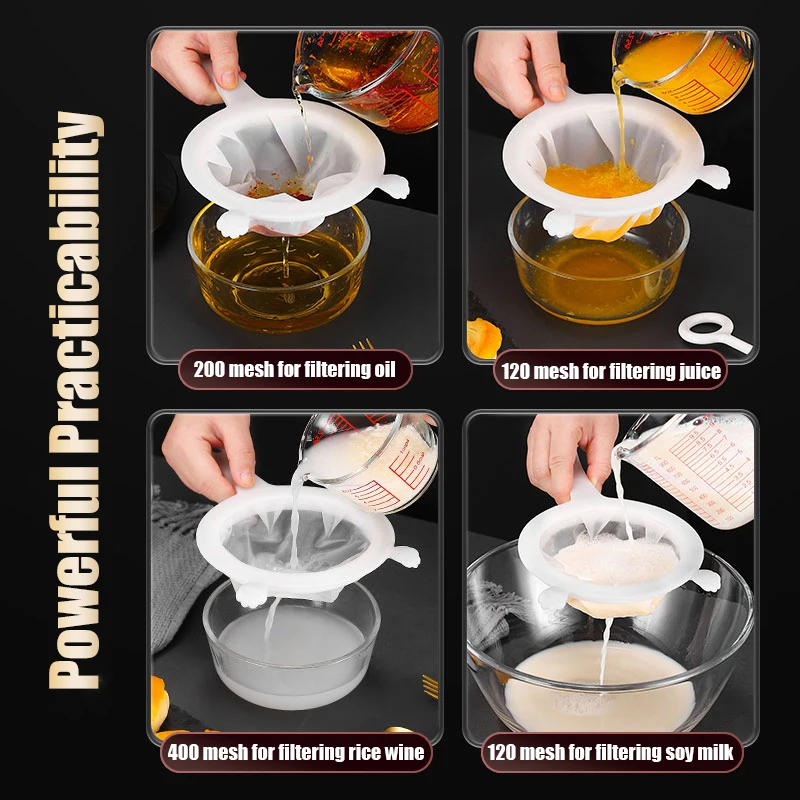 Food Grade Nylon Mesh Filter 400 Micron Mesh Sieve Fine Filtration Spoon Kiechen Bake Flour Juice Tomato Strainer