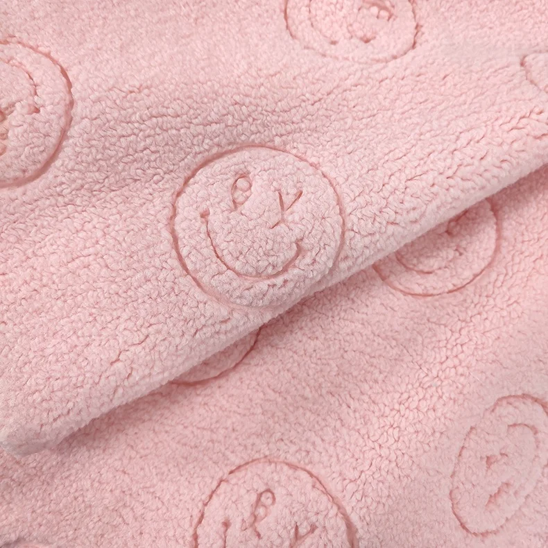Smiling face design fleece sherpa solid plain color embossed garment sherpa fabric