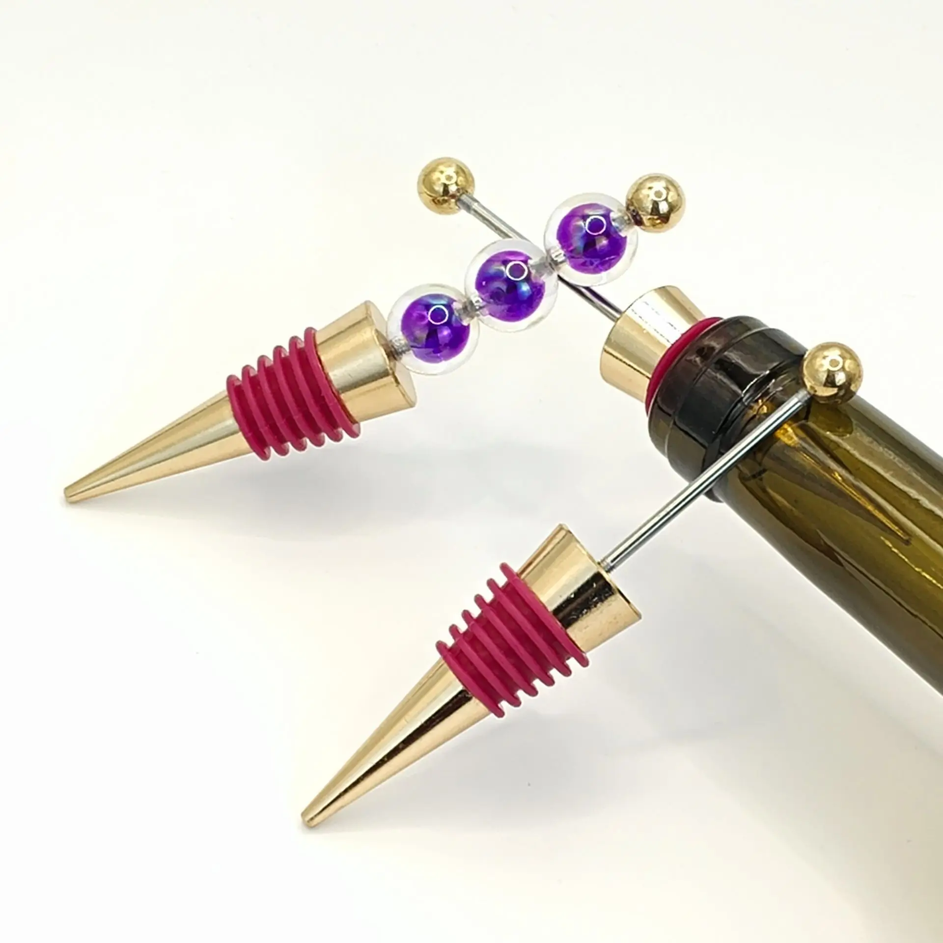 Red Wine Cork Bottle Wine Stopper  Funny Kitchen Gadgets  Rose Gold Can Be Strung With Beads Diy Long Stem Wine Stopper