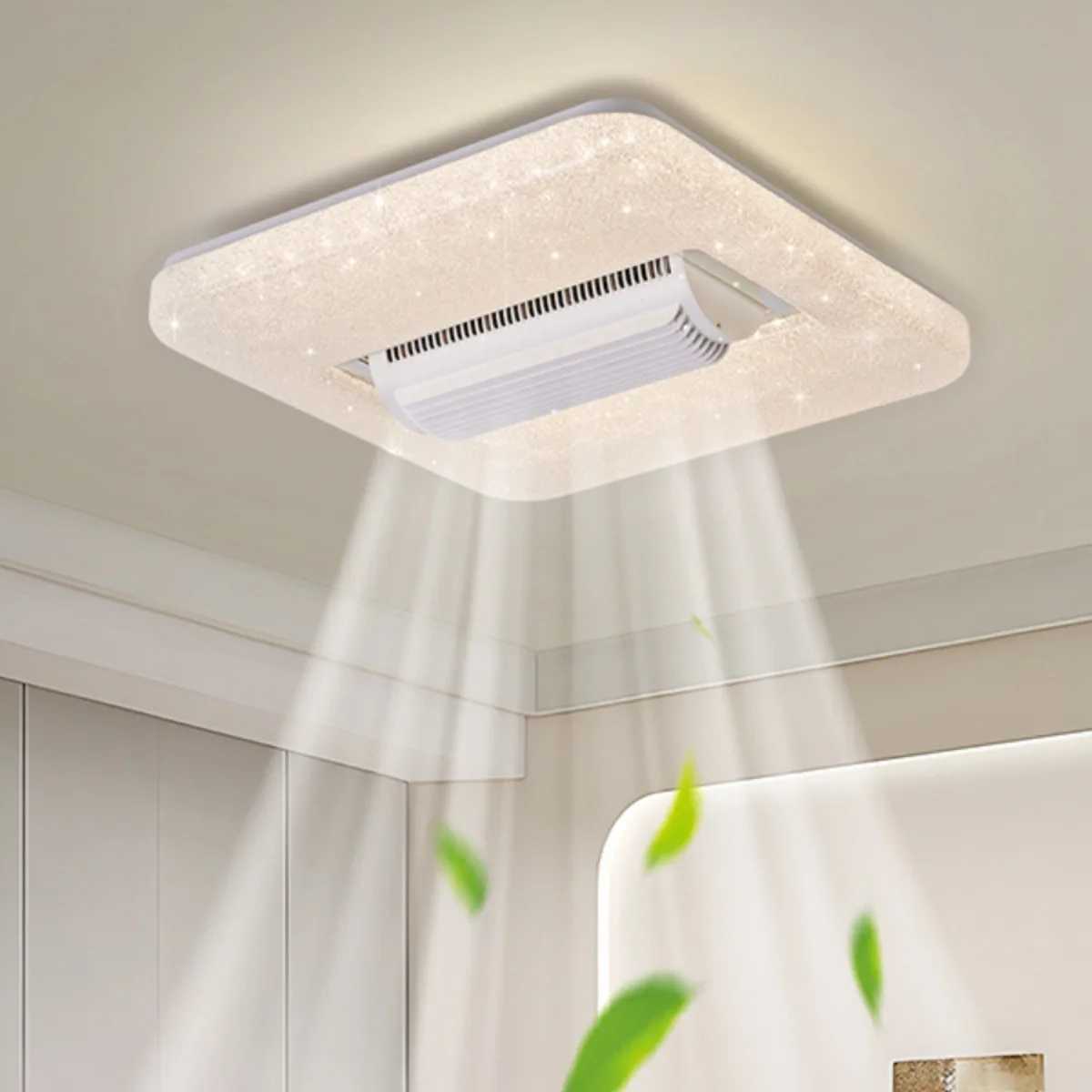 Modern Designer Luxury LED Ceiling Fan Lamp Bladeless with Recessed Smart Remote Control for Hotel or Room Decor