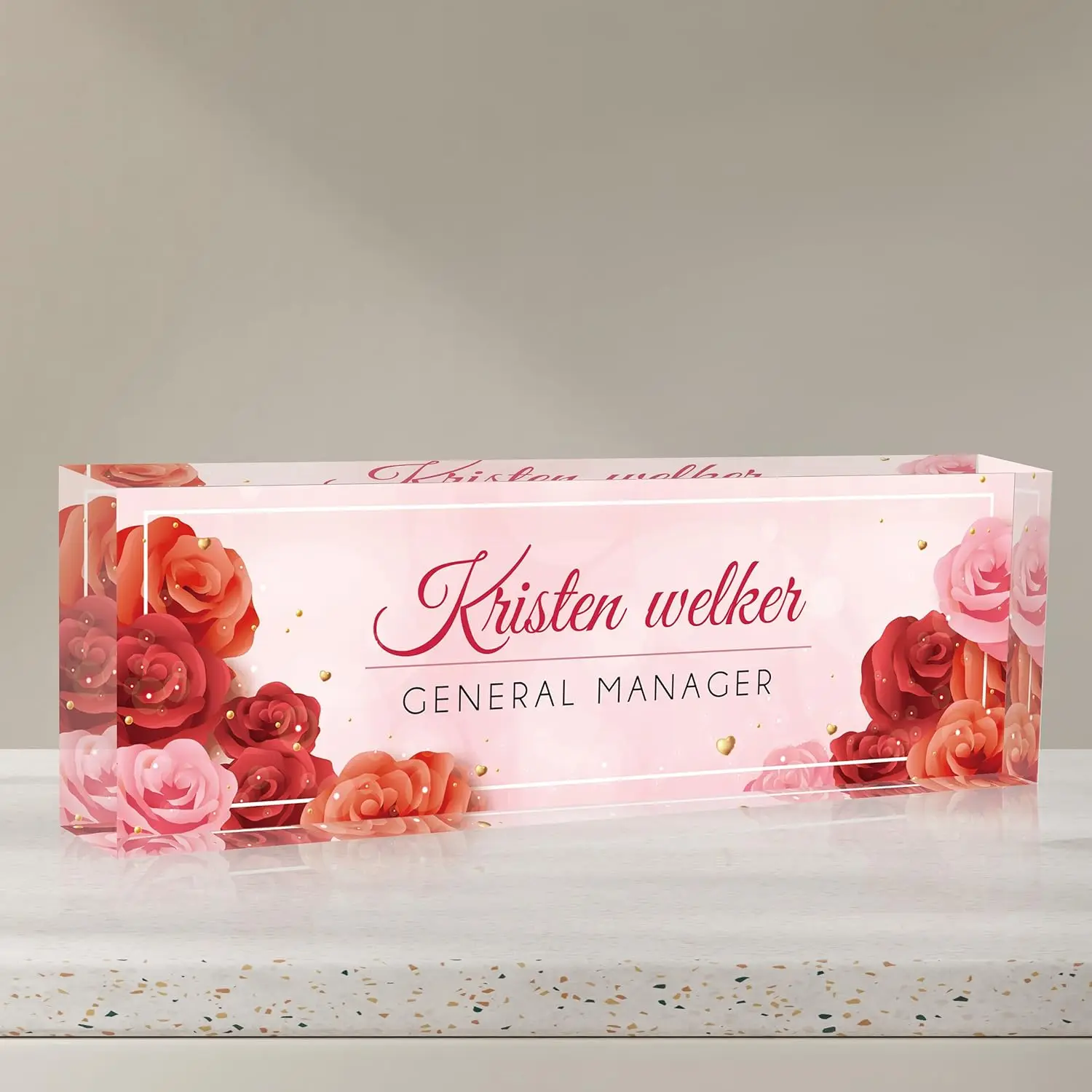 Personalized Acrylic Desk Name Plate Office Decor for Women or Men Coworkers, Boss, Employee, Teacher