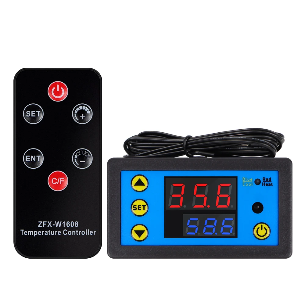 ZFX-W1608 Temp Controller 15m Remote Control Distance Thermostat Dual Display LCD Thermoregulator Temperature Alarm