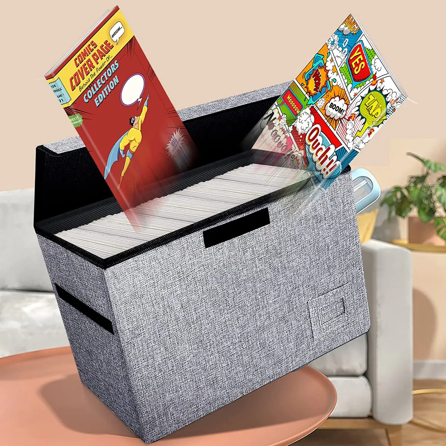 Collapsible Leffis comic book storage box with lid Foldable storage organizer